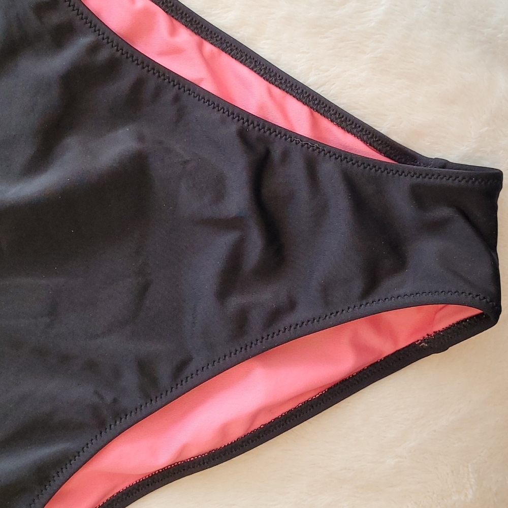 Pink Victoria’s Secret Black Tie Front One Piece Swimsuit Size Medium - Picture 6 of 11